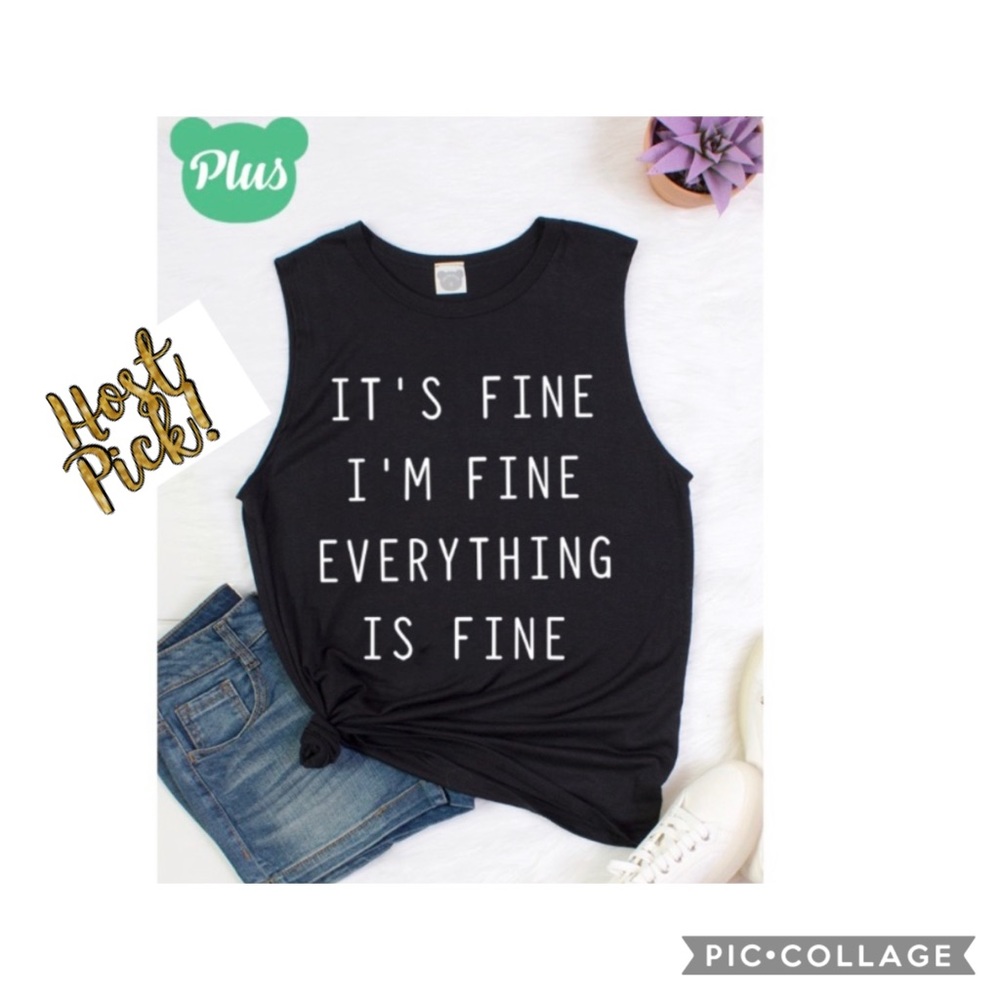 Plus 0-3X Black “It’s Fine..” Muscle Top - Picture 2 of 3